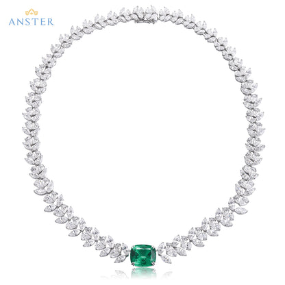ANSTER Fine Jewelry 18K Gold Lab Grown Gemstone Emerald Necklace