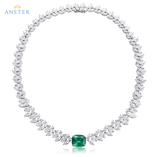 Colar de esmeralda com pedras preciosas cultivadas em laboratório ANSTER Fine Jewelry S925 