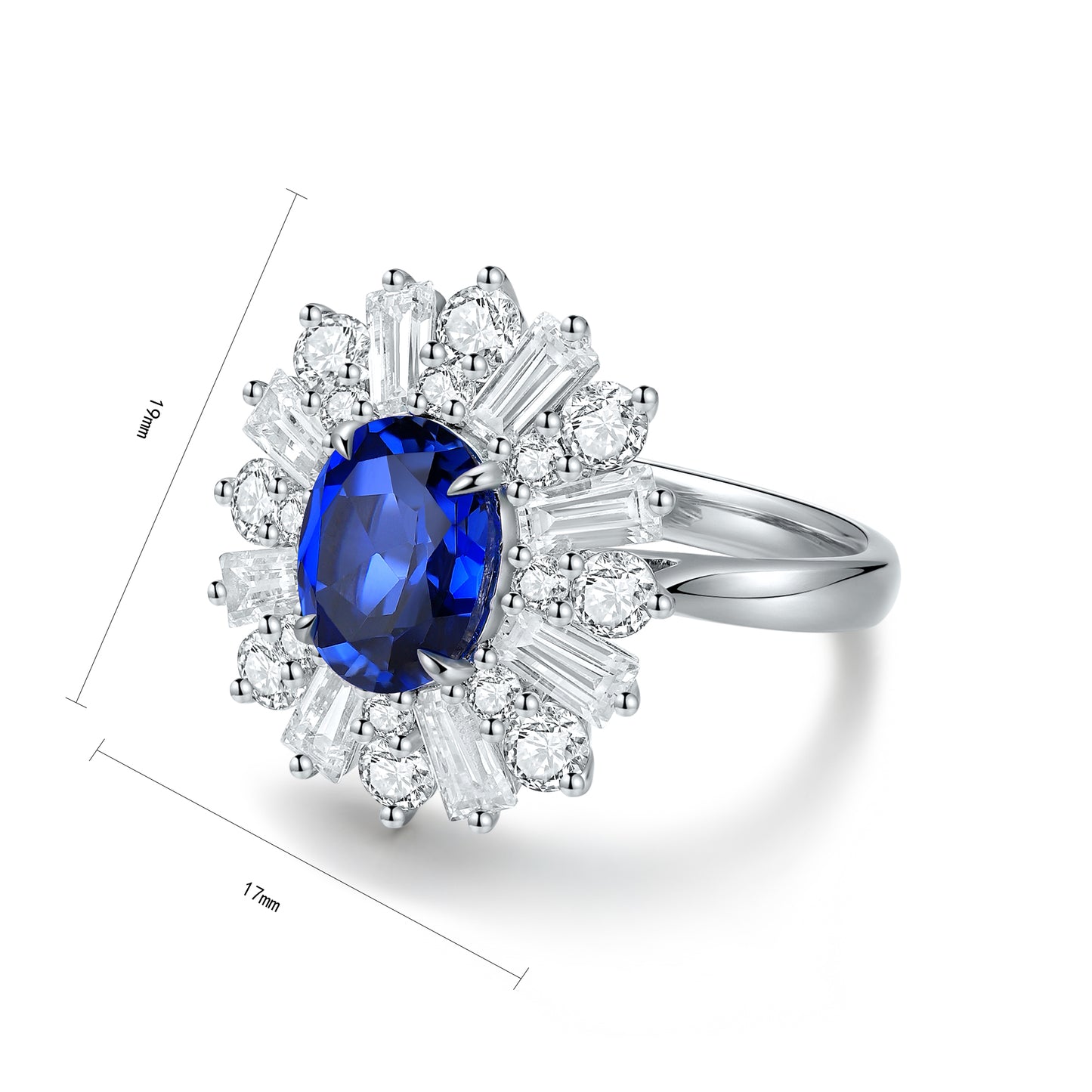 ANSTER JEWELRY 2.6 CTW Oval Lab Grown Sapphire S925 Ring plated