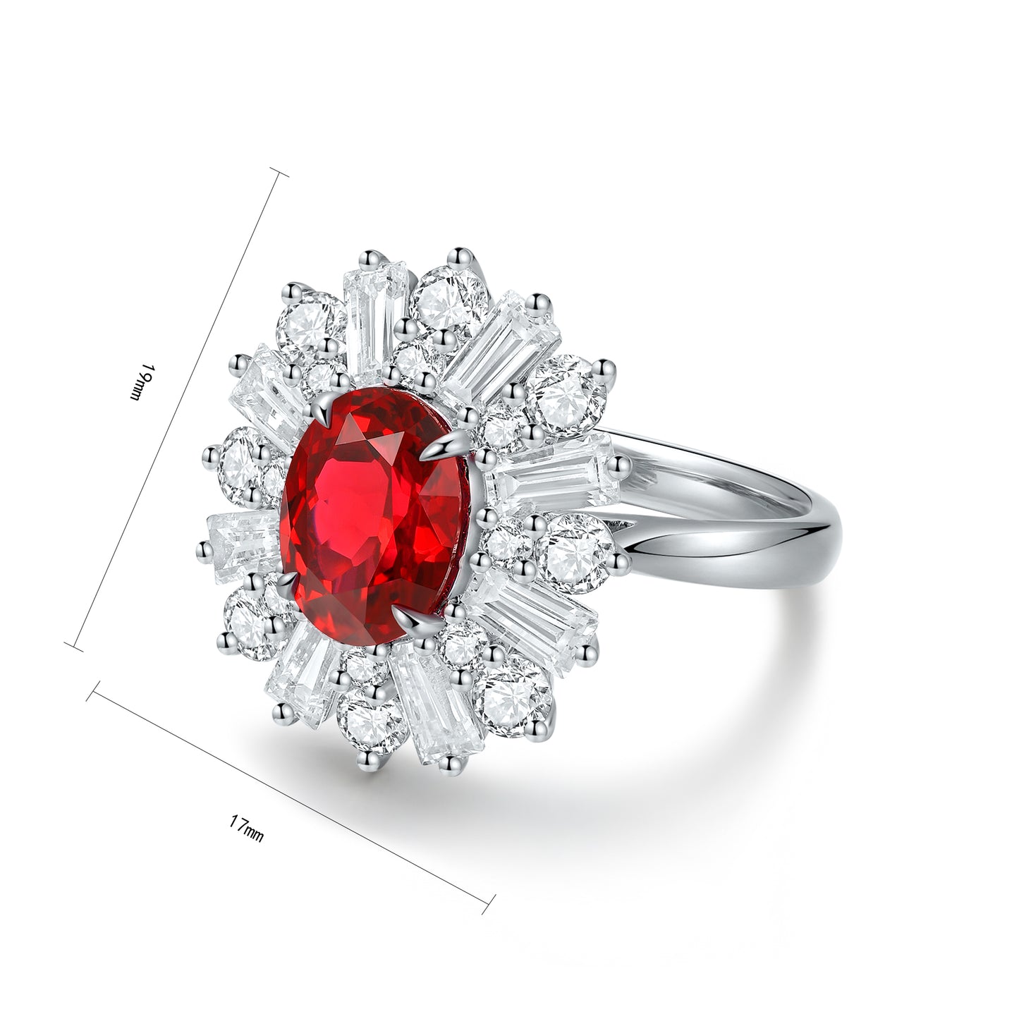 ANSTER JEWELRY 2.5 CTW Oval Lab Grown Ruby Ring S925 plated