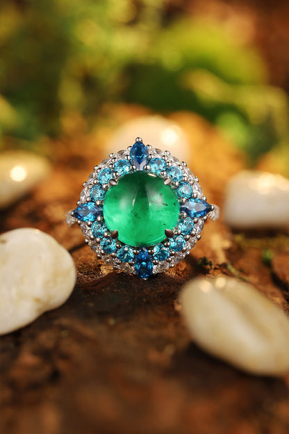 ANSTER JEWELRY 4.6 CTW Round Lab Grown Emerald 18K Gold Ring plated