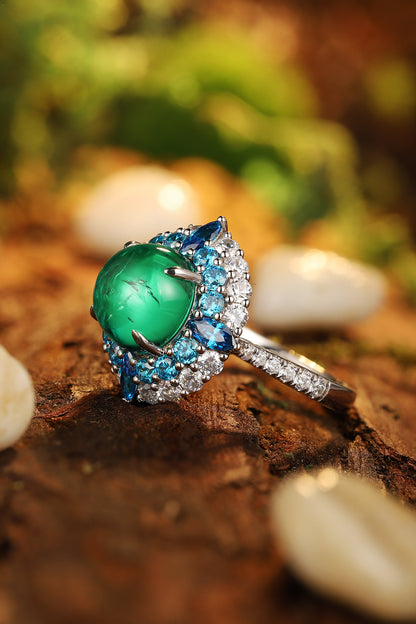 ANSTER JEWELRY 4.6 CTW Round Lab Grown Emerald 18K Gold Ring plated