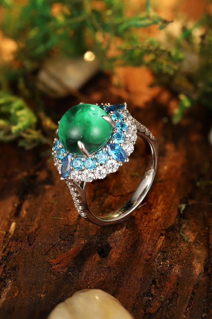 ANSTER JEWELRY 4.6 CTW Round Lab Grown Emerald 18K Gold Ring plated