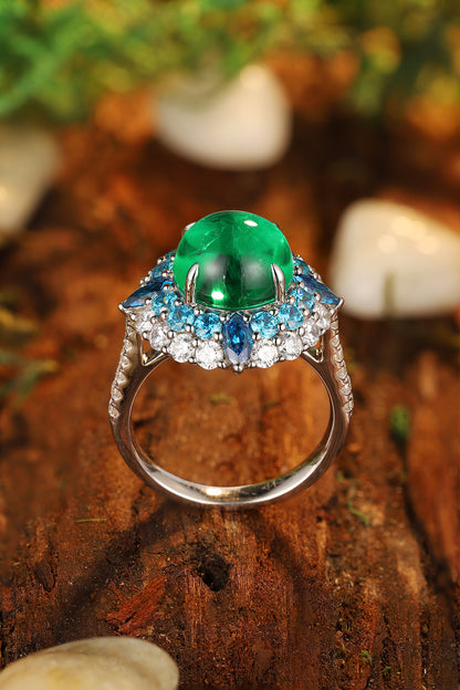 ANSTER JEWELRY 4.6 CTW Round Lab Grown Emerald 18K Gold Ring plated