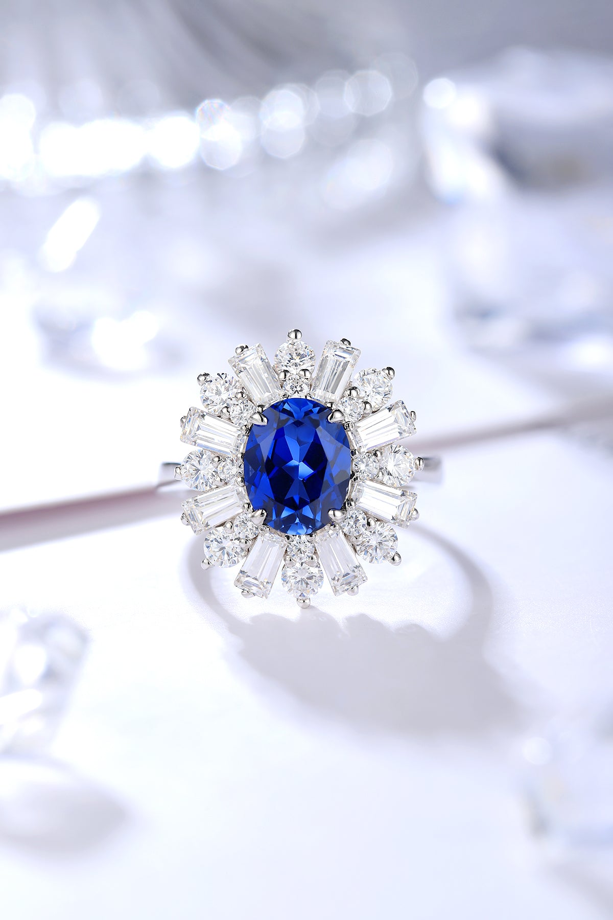 ANSTER JEWELRY 2.6 CTW Oval Lab Grown Sapphire S925 Ring plated