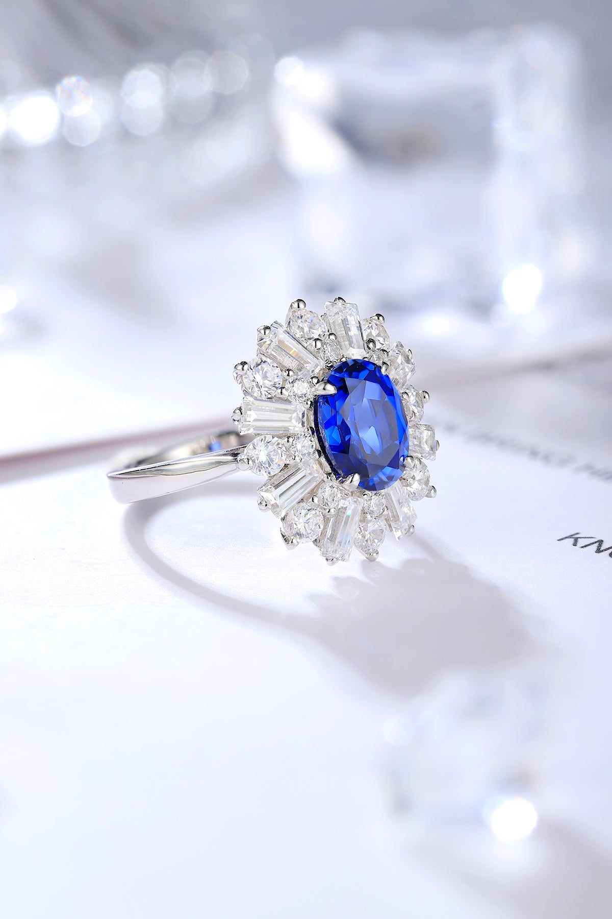 ANSTER JEWELRY 2.6 CTW Oval Lab Grown Sapphire S925 Ring plated