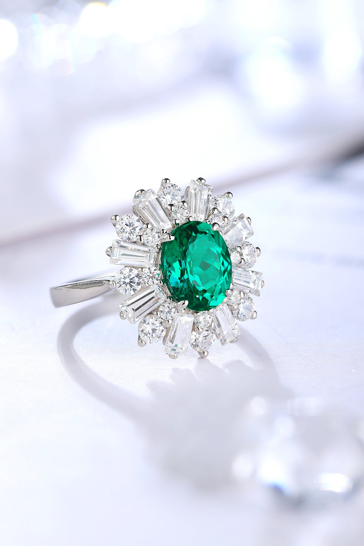 ANSTER JEWELRY 1.7 CTW Oval Lab Grown Emerald 18K Gold Ring plated