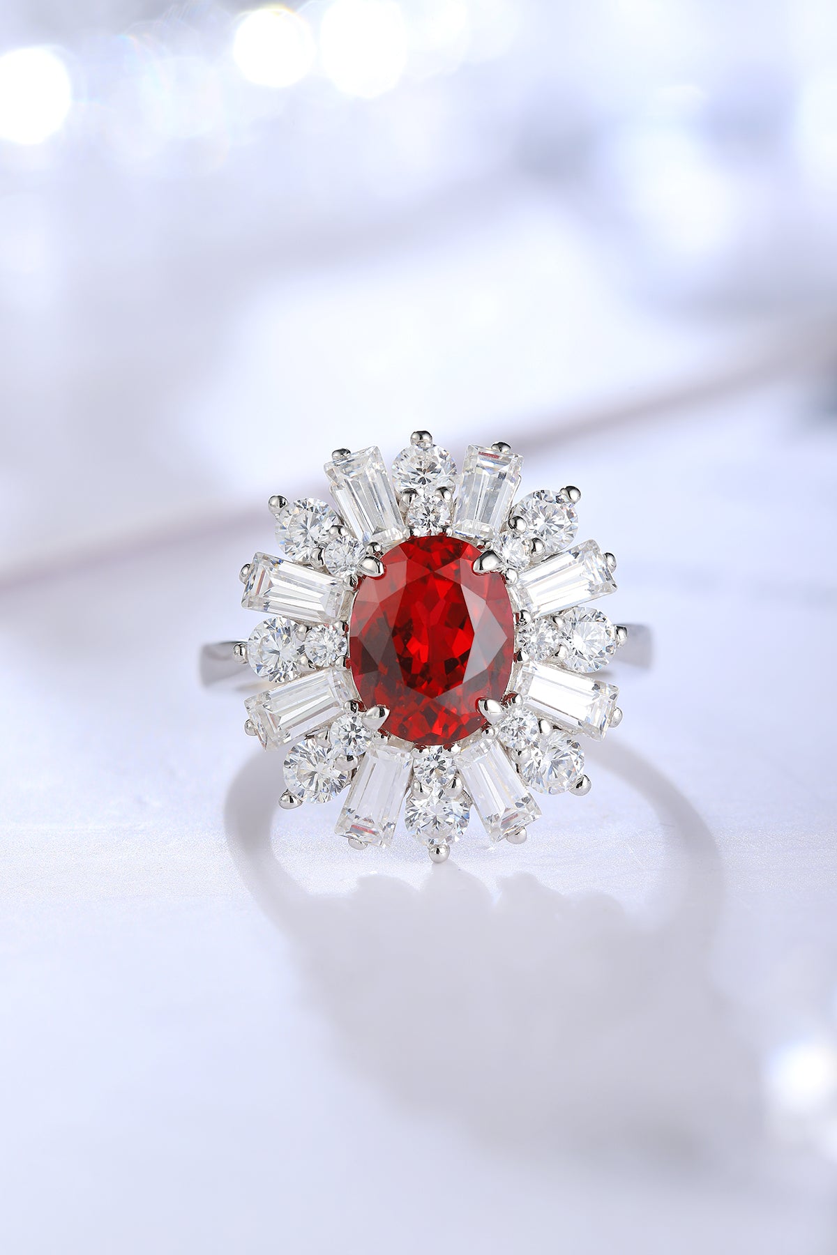 ANSTER JEWELRY 2.5 CTW Oval Lab Grown Ruby Ring S925 plated