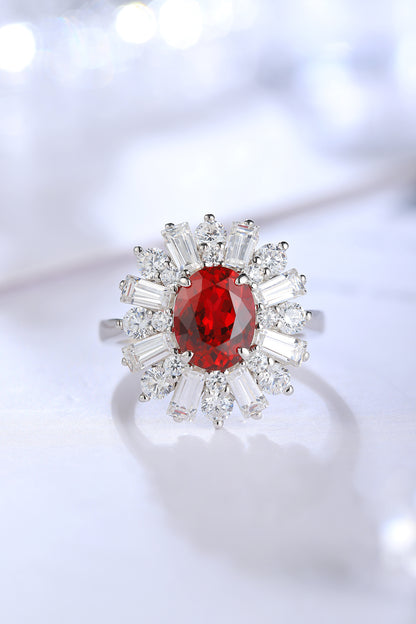 ANSTER JEWELRY 2.5 CTW Oval Lab Grown Ruby Ring S925 plated
