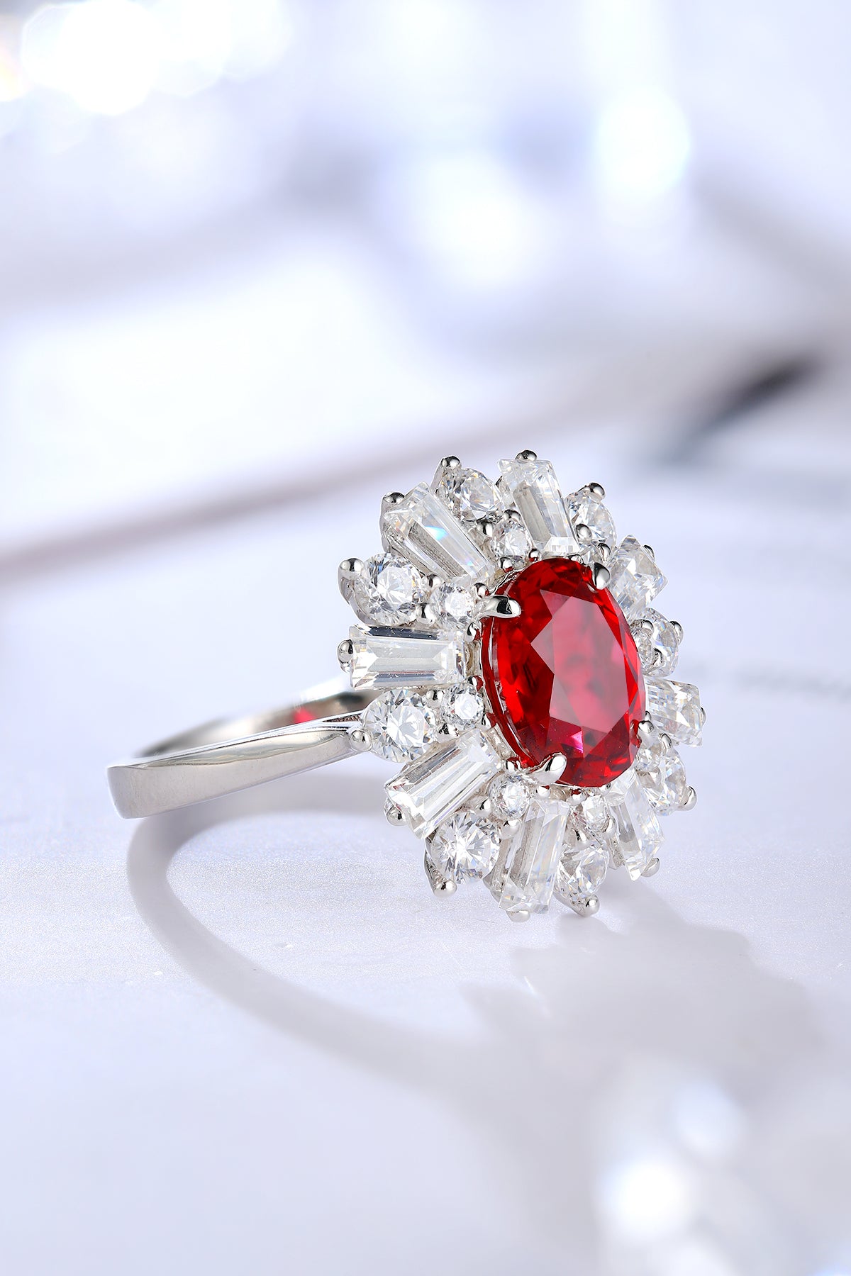 ANSTER JEWELRY 2.5 CTW Oval Lab Grown Ruby Ring S925 plated