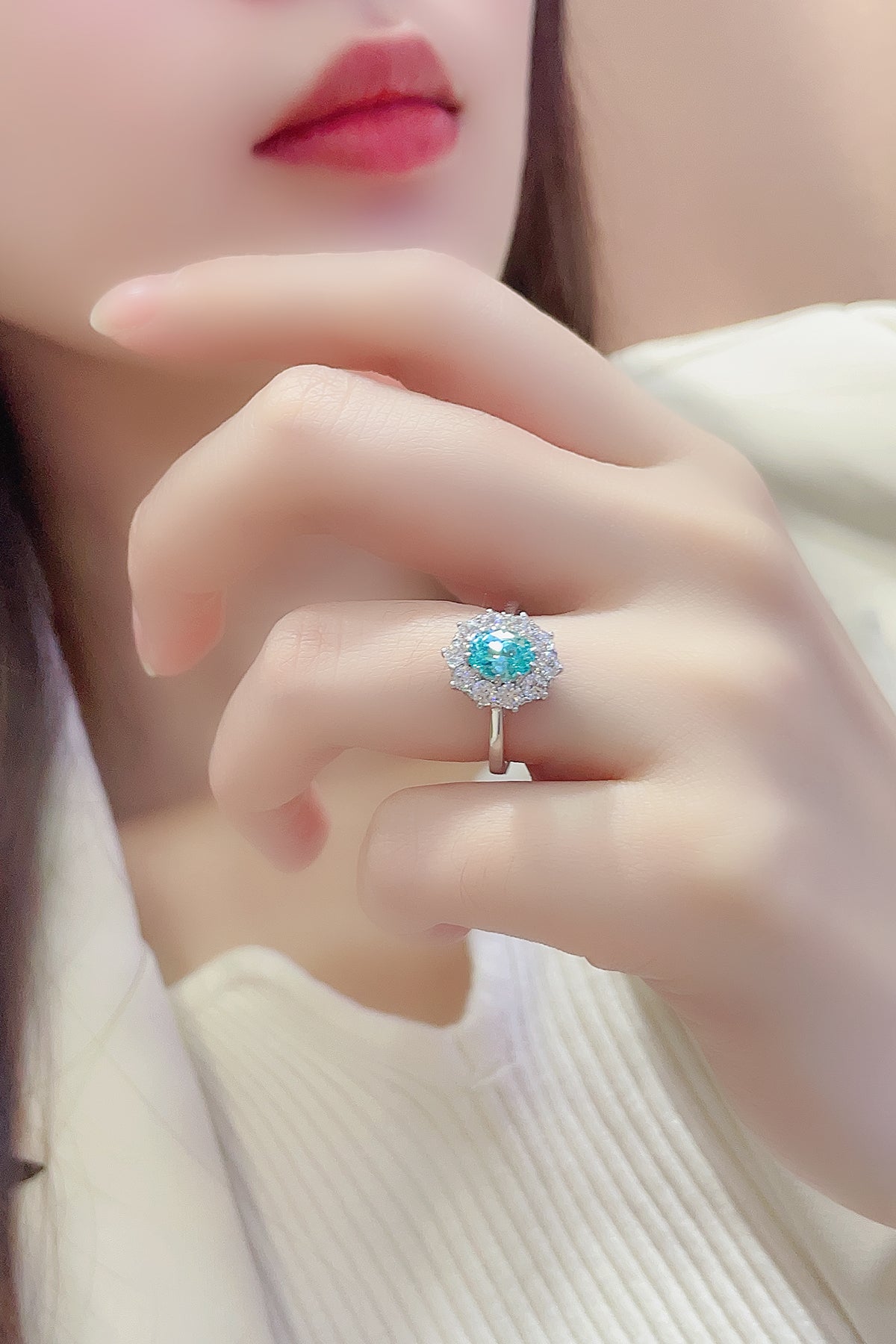 ANSTER JEWELRY 1 CTW Oval Lab Grown Paraiba S925 Ring plated