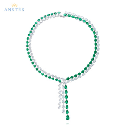 ANSTER Fine Jewelry Emerald Lab Grown Gemstone 18K Gold Necklace