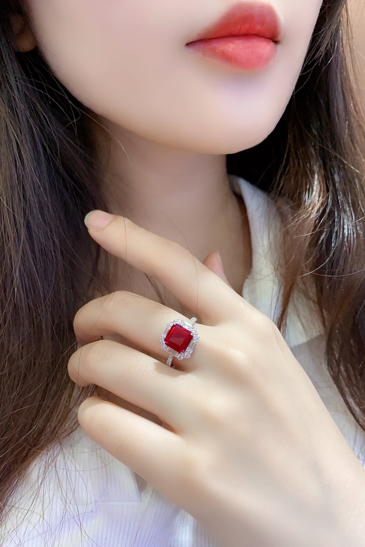 3.5 CTW Princess Lab Grown Ruby S925 Ring plated