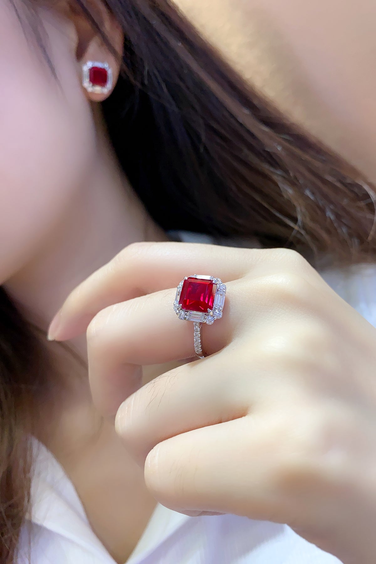 3.5 CTW Princess Lab Grown Ruby S925 Ring plated