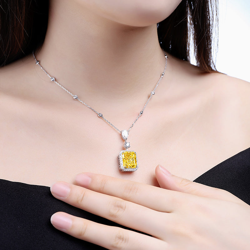 ANSTER Jewelry Custom PT950 Platinum Yellow Lab Grown Diamond Necklace