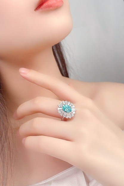 ANSTER JEWELRY 3.06 CTW Oval Lab Grown Paraiba S925 Ring plated