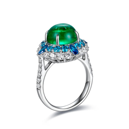ANSTER JEWELRY 4.6 CTW Round Lab Grown Emerald 18K Gold Ring plated