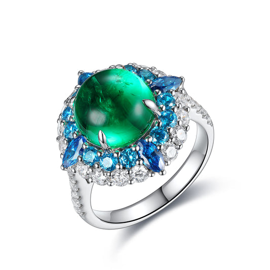 ANSTER JEWELRY 4.6 CTW Round Lab Grown Emerald 18K Gold Ring plated