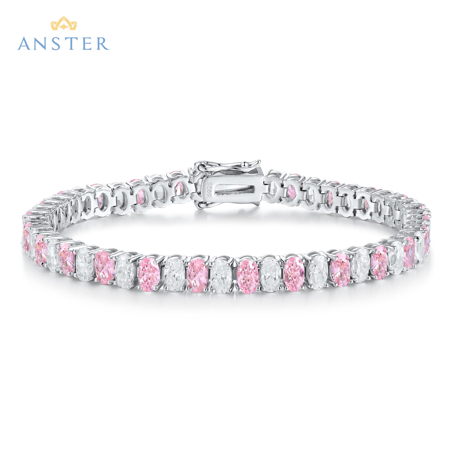 ANSTER Jewelry Custom Oval Cut Pink Lab Grown Diamond PT950 Platinum Bracelet