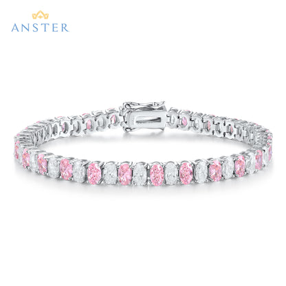 ANSTER Jewelry Custom Oval Cut Pink Lab Grown Diamond PT950 Platinum Bracelet