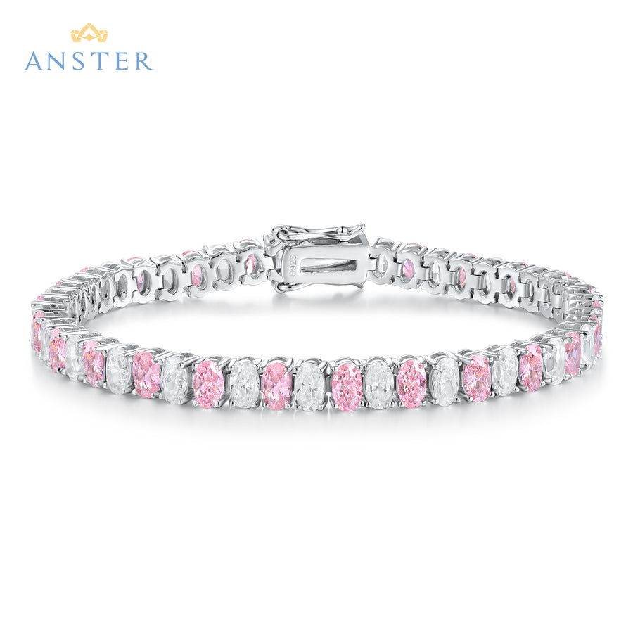 ANSTER Jewelry Custom Oval Cut Pink Lab Grown Diamond PT950 Platinum Bracelet