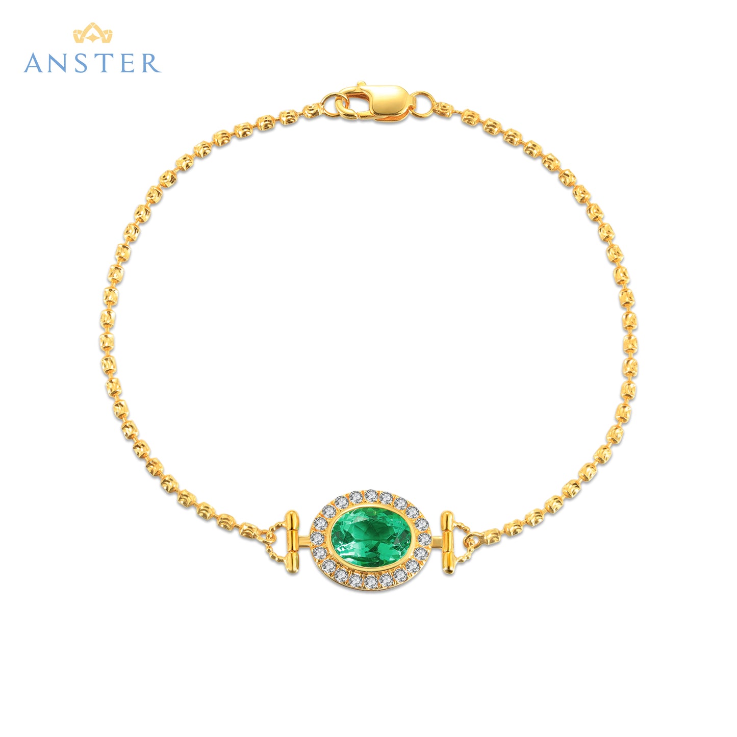 ANSTER Jewelry Custom Oval Cut 18K Gold Emerald Lab Grown Gemstone Bracelet