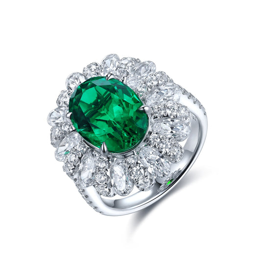 ANSTER JEWELRY 4.1 CTW Oval Lab Grown Emerald 18K Gold Ring plated