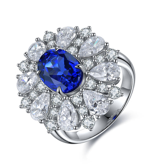 ANSTER JEWELRY 3.2 CTW Oval Lab Grown Sapphire S925 Ring plated