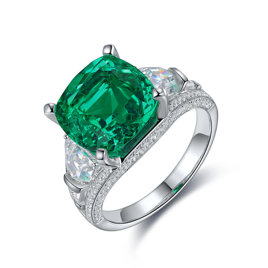 ANSTER JEWELRY 5.1 CTW Cushion Lab Grown Emerald 18K Gold Ring plated
