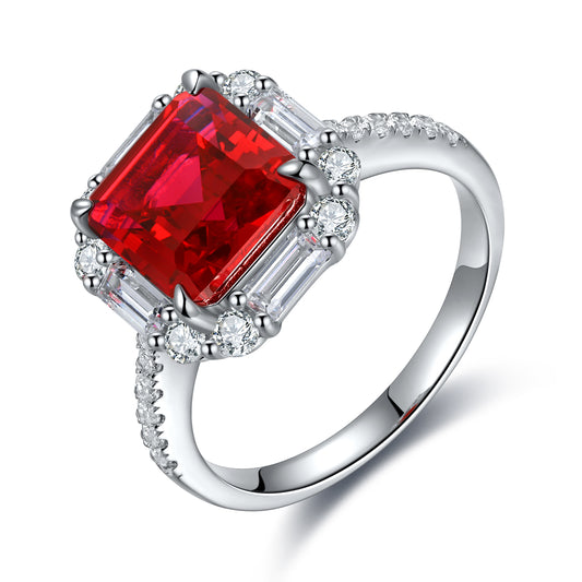 3.5 CTW Princess Lab Grown Ruby S925 Ring plated