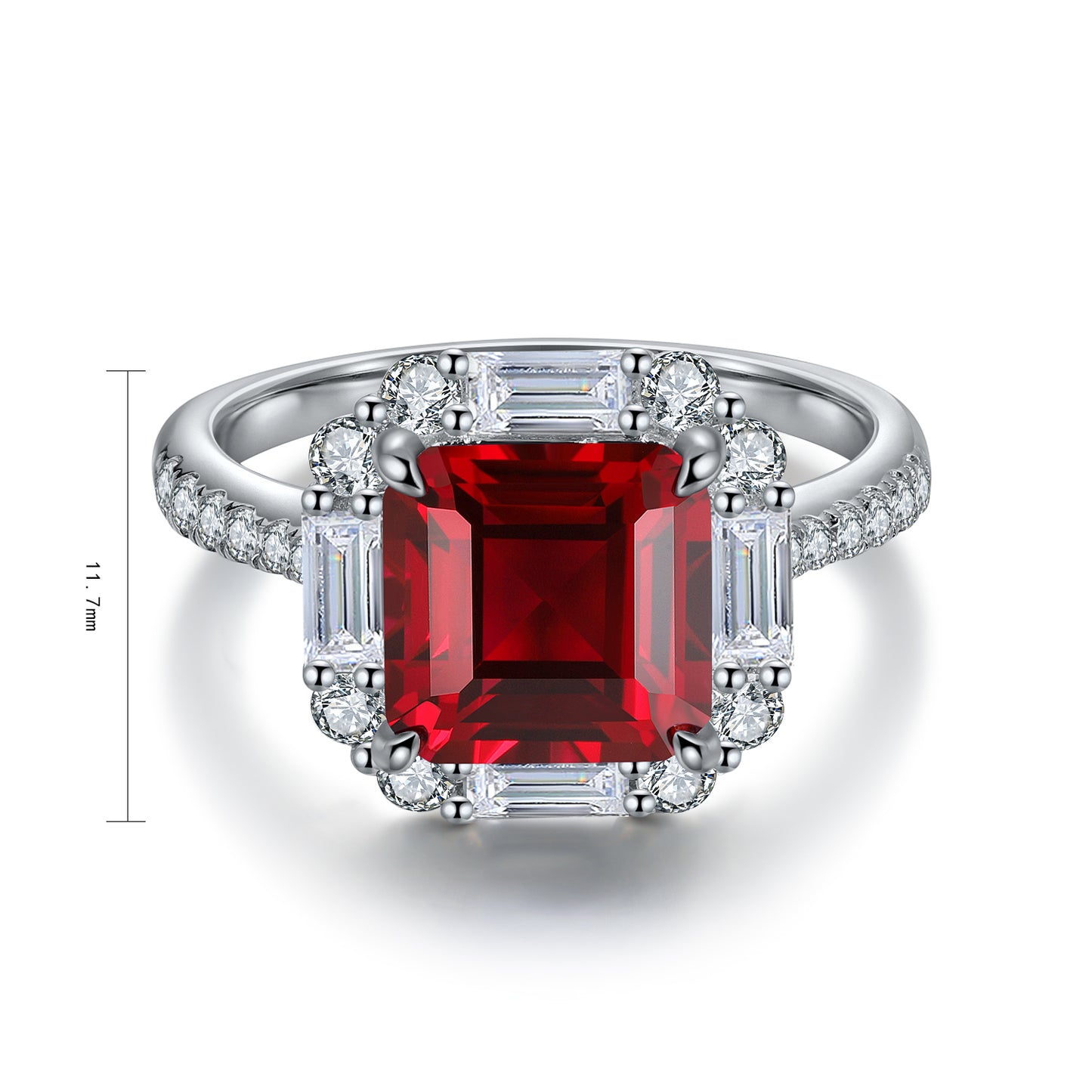 3.5 CTW Princess Lab Grown Ruby S925 Ring plated