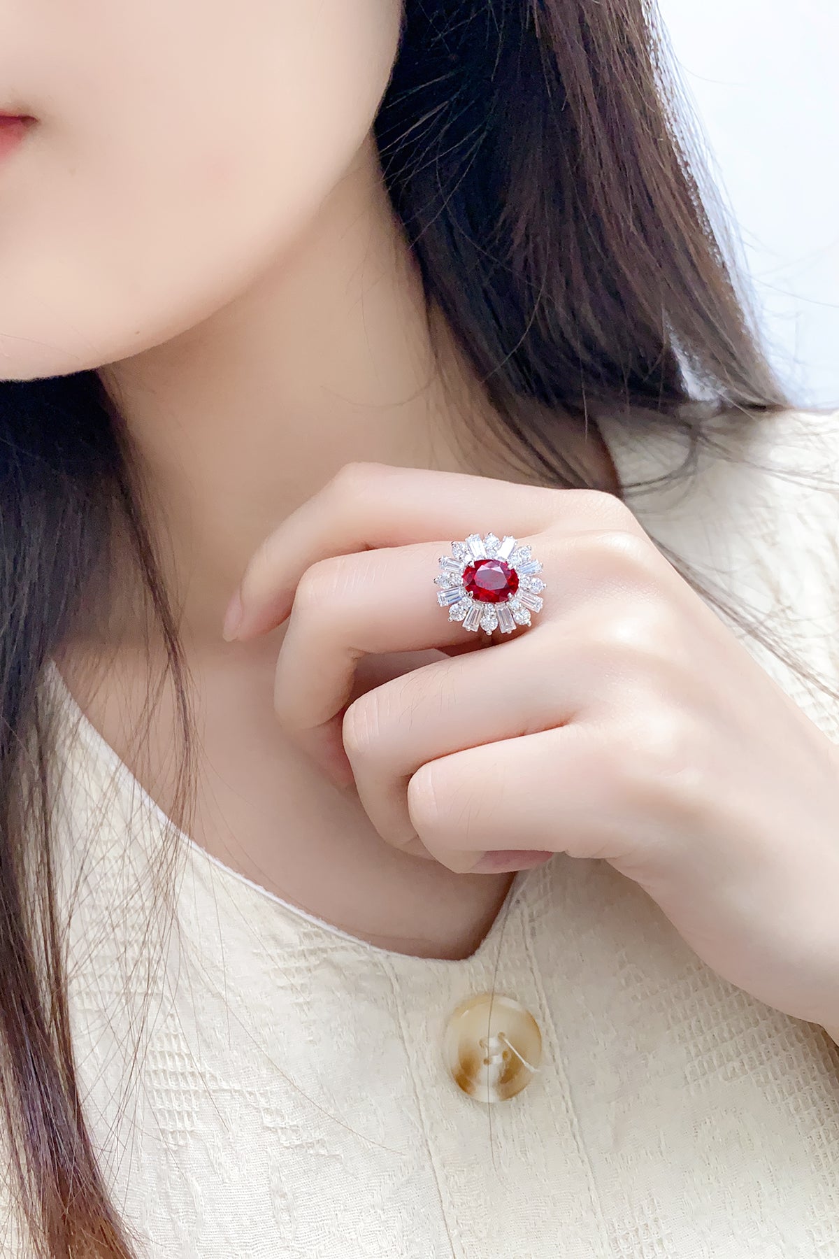 ANSTER JEWELRY 2.5 CTW Oval Lab Grown Ruby Ring S925 plated
