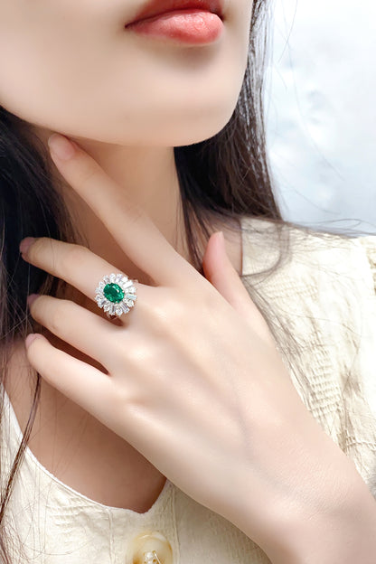 ANSTER JEWELRY 1.7 CTW Oval Lab Grown Emerald 18K Gold Ring plated
