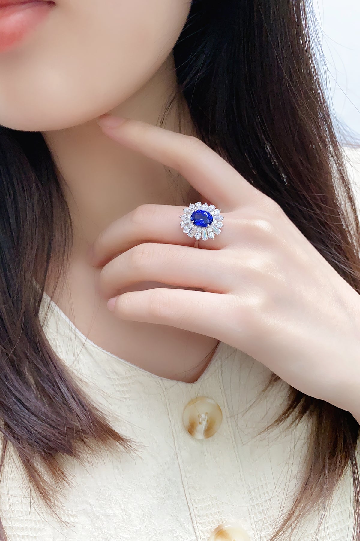 ANSTER JEWELRY 2.6 CTW Oval Lab Grown Sapphire S925 Ring plated