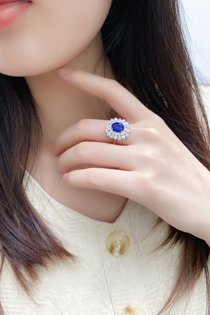 ANSTER JEWELRY 2.6 CTW Oval Lab Grown Sapphire S925 Ring plated