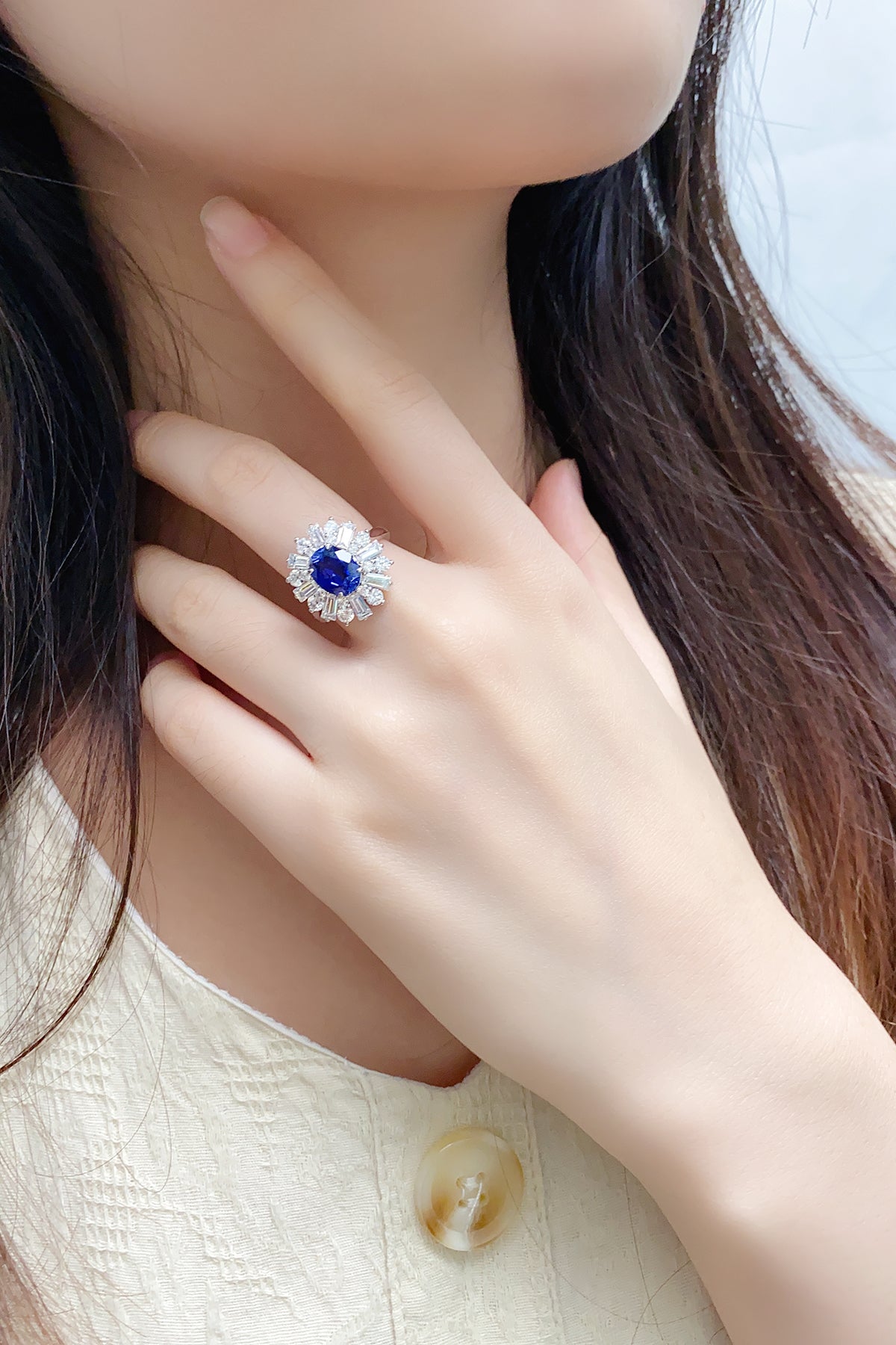 ANSTER JEWELRY 2.6 CTW Oval Lab Grown Sapphire S925 Ring plated