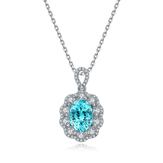ANSTER JEWELRY 3.1 CTW Oval Lab Grown Paraiba S925 Necklace plated
