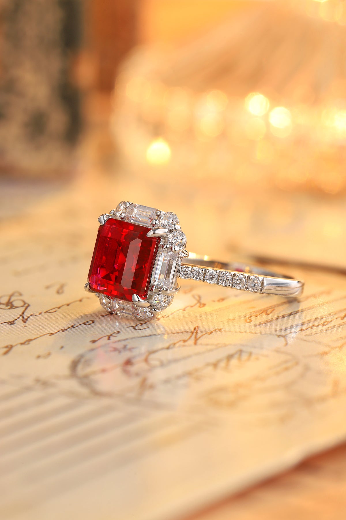 3.5 CTW Princess Lab Grown Ruby S925 Ring plated