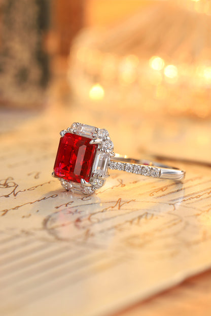 3.5 CTW Princess Lab Grown Ruby S925 Ring plated