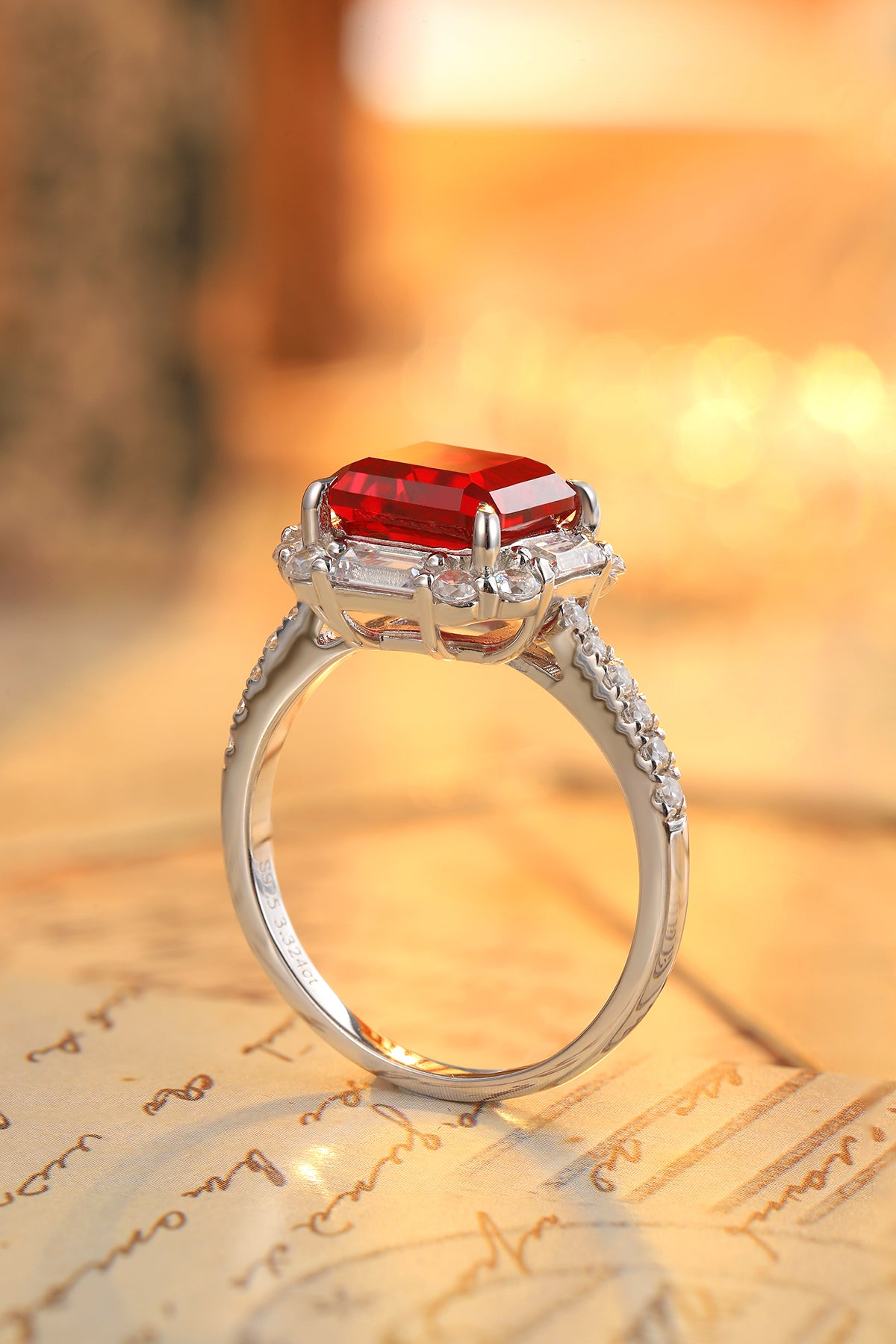 3.5 CTW Princess Lab Grown Ruby S925 Ring plated