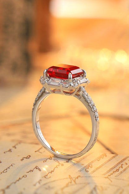 3.5 CTW Princess Lab Grown Ruby S925 Ring plated