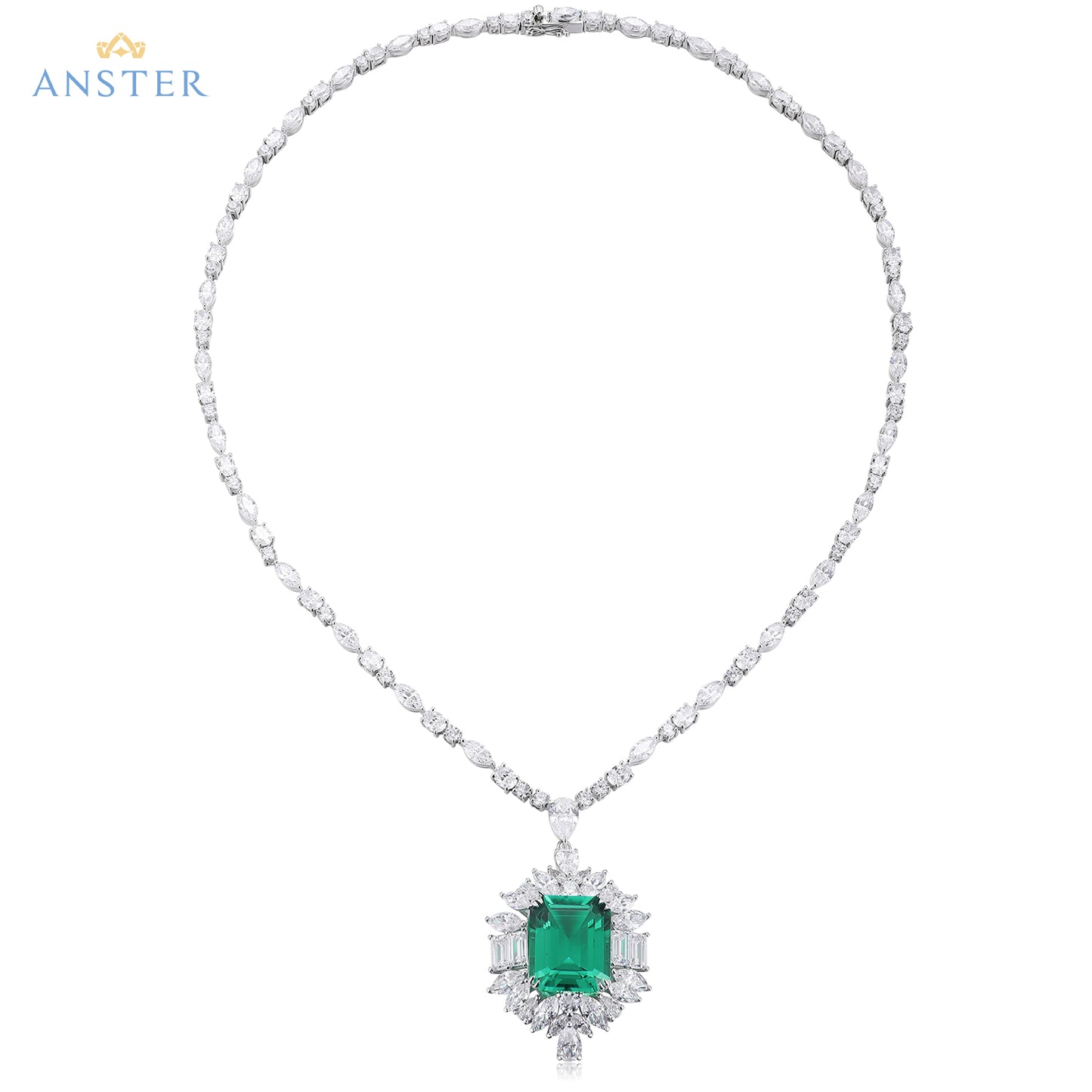 ANSTER Fine Jewelry Emerald Lab Grown Gemstone 18K Gold Necklace