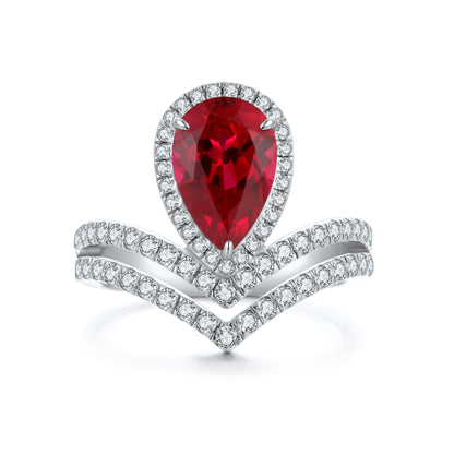 ANSTER 2.7 CTW Pear Lab Grown Ruby S925 Silver Ring plated
