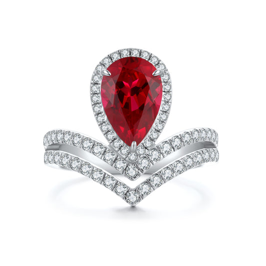 ANSTER 2.7 CTW Pear Lab Grown Ruby S925 Silver Ring plated