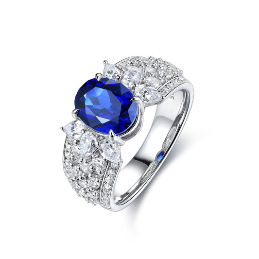 ANSTER JEWELRY 2.5 CTW Oval Lab Grown Sapphire S925 Ring plated