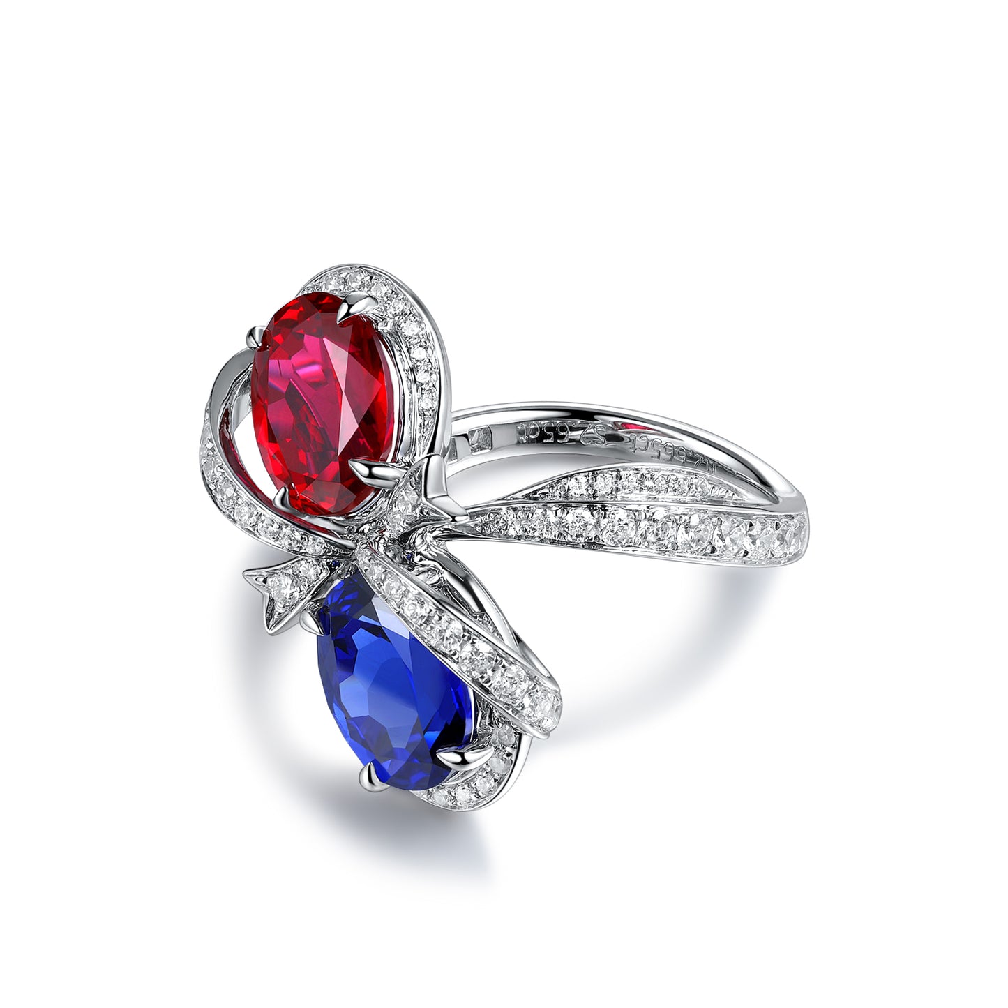 5.3 CTW Oval Lab Grown Ruby & Sapphire S925 Ring plated
