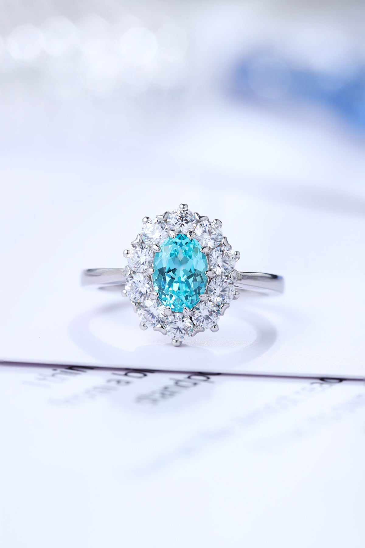 ANSTER JEWELRY 1 CTW Oval Lab Grown Paraiba S925 Ring plated