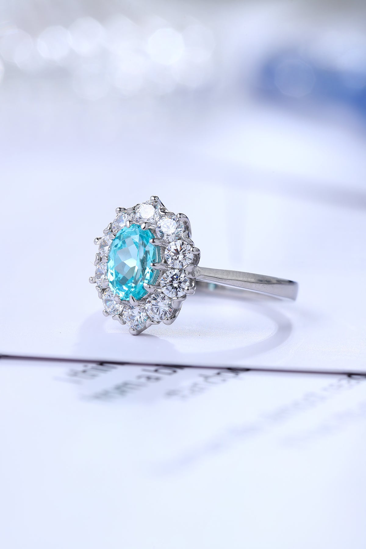 ANSTER JEWELRY 1 CTW Oval Lab Grown Paraiba S925 Ring plated