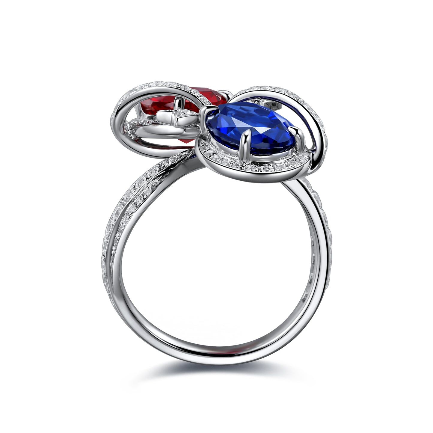 5.3 CTW Oval Lab Grown Ruby & Sapphire S925 Ring plated