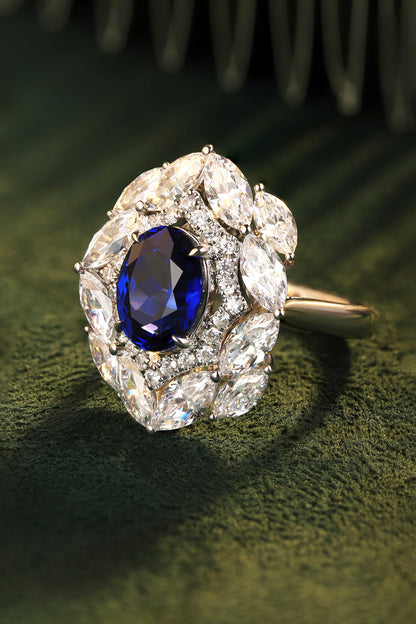 3.7 CTW Oval Lab Grown Sapphire S925 Ring plated